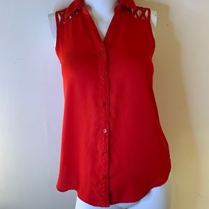 Red, Sleeveless, Blouse